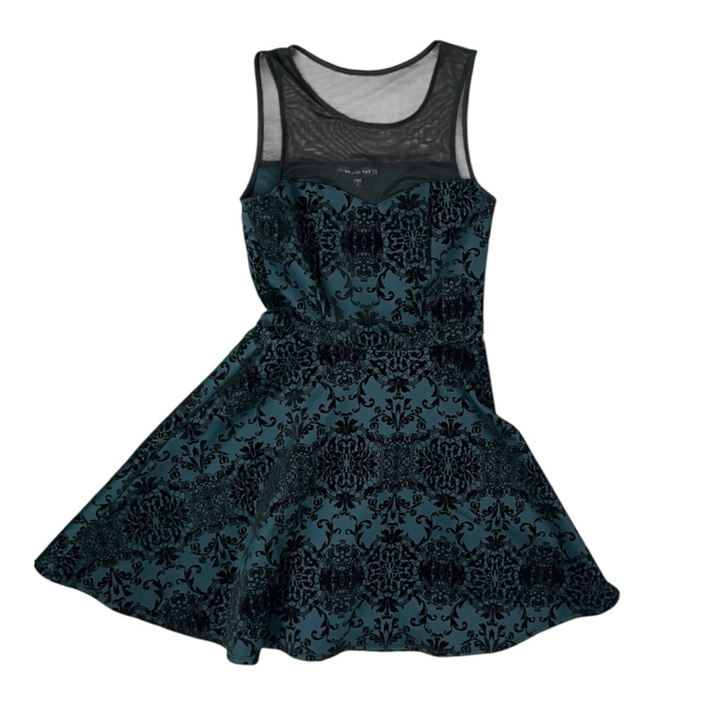 Three Pink Hearts A-Line Green & Black Sleeveless Dress - Size Small